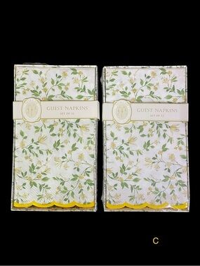 64 Guest Napkins Tan Yellow Floral Disposable Paper Meals Party Bathroom NEW NIB